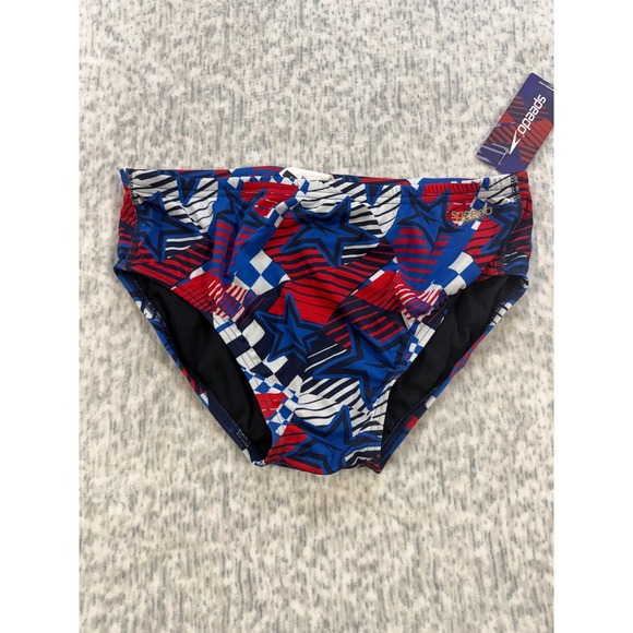 Speedo Other - Speedo Mens Endurance Overdrive Swim Brief True Cobalt Stars Stripes Red Blue 34